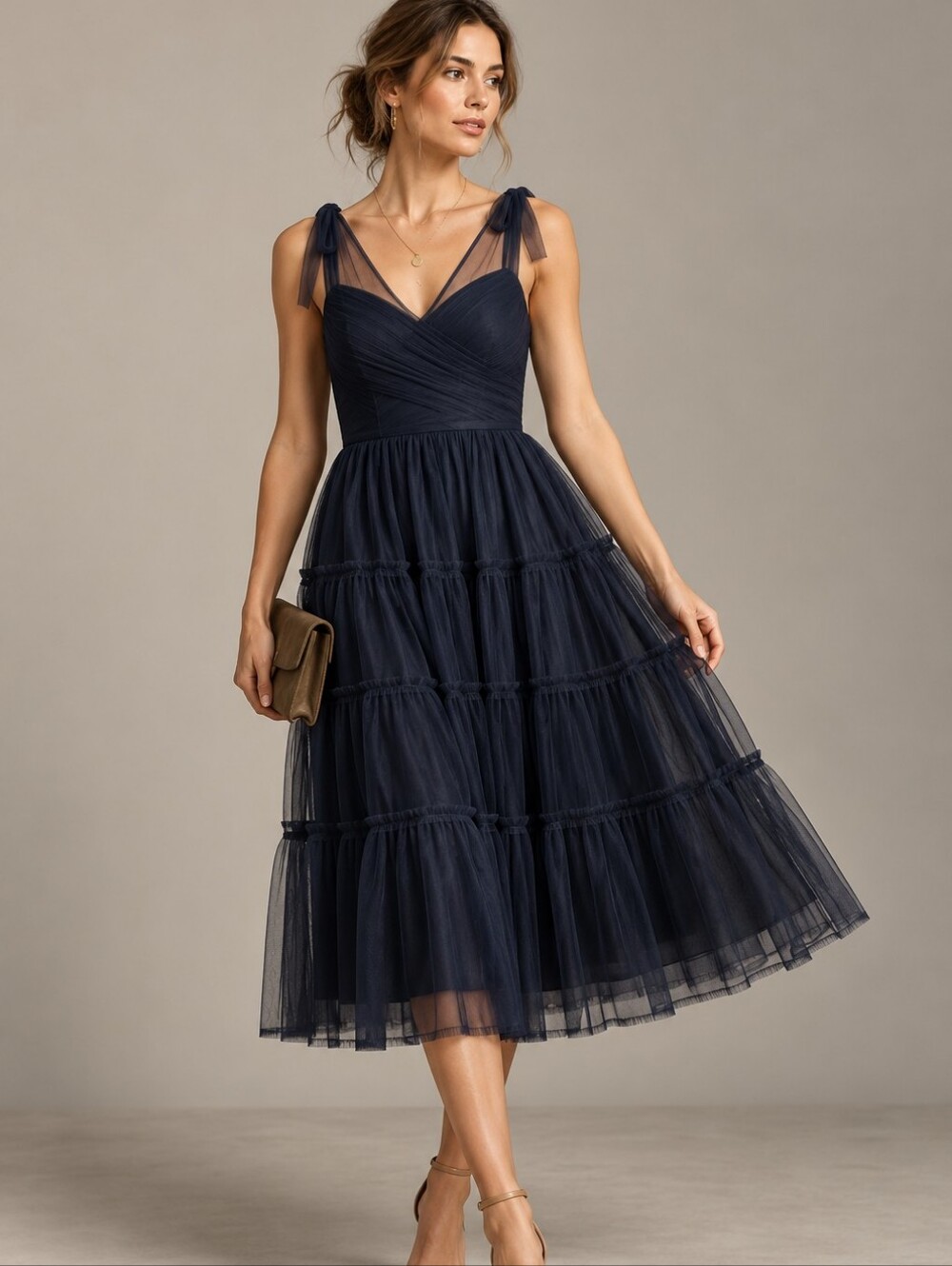 ODILLE x ANTHROPOLOGIE Symphony Tiered Tulle Tie Shoulder Midi Dress Black 4
